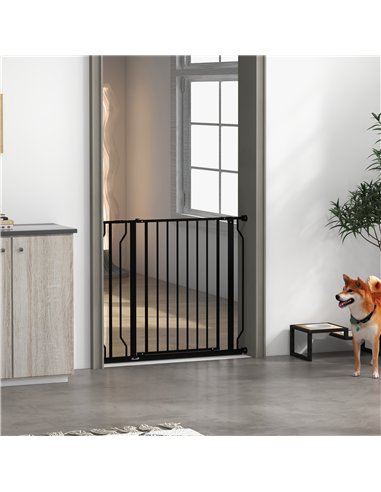 PawHut Wide Dog Safety Gate, with Door Pressure, for Doorways, Hallways, Staircases - Black