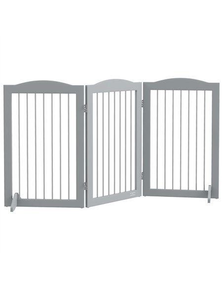 PawHut Foldable Dog Gate, Freestanding Pet Gate, with Two Support Feet, for Staircases, Hallways, Doorways - Grey - pic 143669 | FastDaddyshop