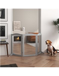 PawHut Foldable Dog Gate, Freestanding Pet Gate, with Two Support Feet, for Staircases, Hallways, Doorways - Grey 2