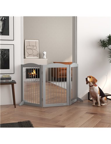 PawHut Foldable Dog Gate, Freestanding Pet Gate, with Two Support Feet, for Staircases, Hallways, Doorways - Grey