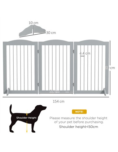 PawHut Foldable Dog Gate, Freestanding Pet Gate, with Two Support Feet, for Staircases, Hallways, Doorways - Grey