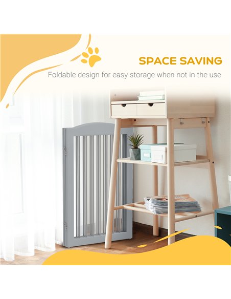 PawHut Foldable Dog Gate, Freestanding Pet Gate, with Two Support Feet, for Staircases, Hallways, Doorways - Grey - pic 143673 | FastDaddyshop