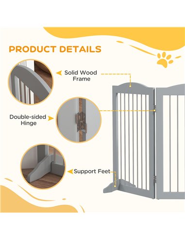 PawHut Foldable Dog Gate, Freestanding Pet Gate, with Two Support Feet, for Staircases, Hallways, Doorways - Grey
