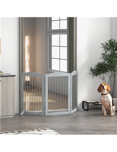 PawHut Foldable Dog Gate, Freestanding Pet Gate, with Two Support Feet, for Staircases, Hallways, Doorways - Grey