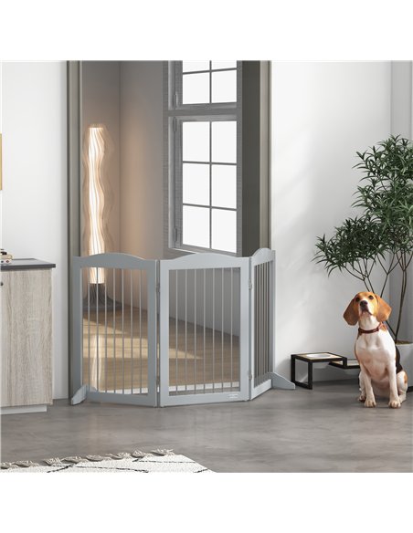 PawHut Foldable Dog Gate, Freestanding Pet Gate, with Two Support Feet, for Staircases, Hallways, Doorways - Grey - pic 143675 | FastDaddyshop