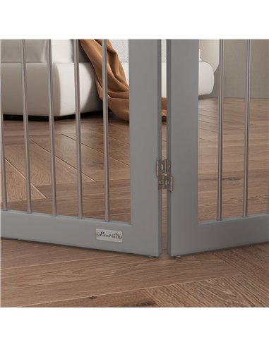 PawHut Foldable Dog Gate, Freestanding Pet Gate, with Two Support Feet, for Staircases, Hallways, Doorways - Grey