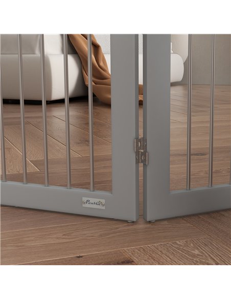 PawHut Foldable Dog Gate, Freestanding Pet Gate, with Two Support Feet, for Staircases, Hallways, Doorways - Grey - pic 143676 | FastDaddyshop