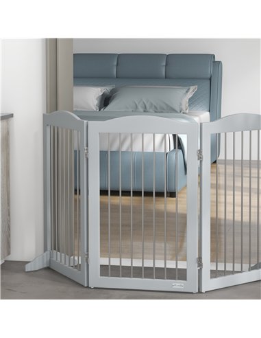 PawHut Foldable Dog Gate, Freestanding Pet Gate, with Two Support Feet, for Staircases, Hallways, Doorways - Grey
