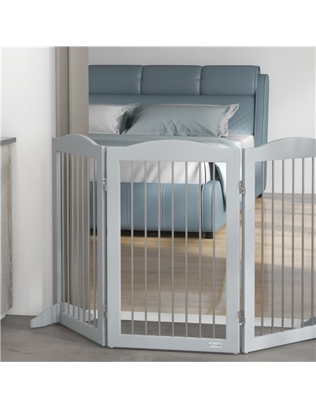 PawHut Foldable Dog Gate, Freestanding Pet Gate, with Two Support Feet, for Staircases, Hallways, Doorways - Grey - pic 143677 | FastDaddyshop