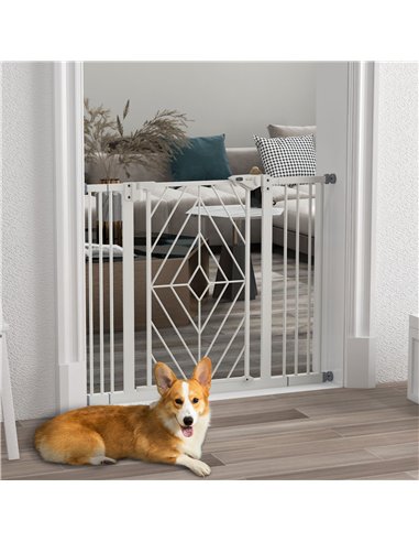 PawHut Pressure Fit Stair Gate Dog Gate w/ Auto Closing Door, Double Locking, Easy Installation, for 74-100cm Openings - White
