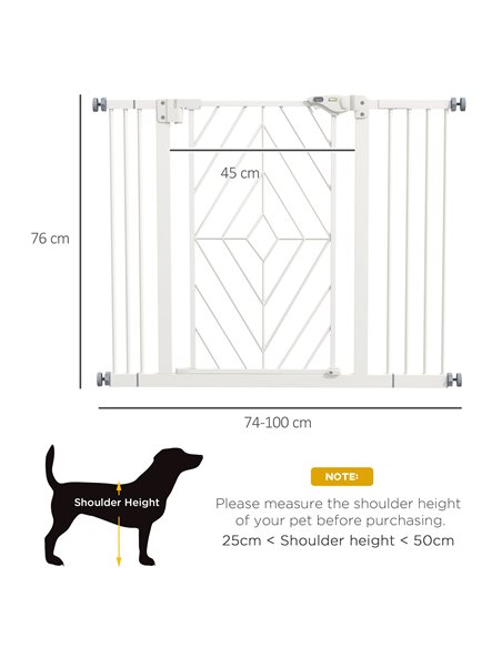 PawHut Pressure Fit Stair Gate Dog Gate w/ Auto Closing Door, Double Locking, Easy Installation, for 74-100cm Openings - White - pic 143689 | FastDaddyshop