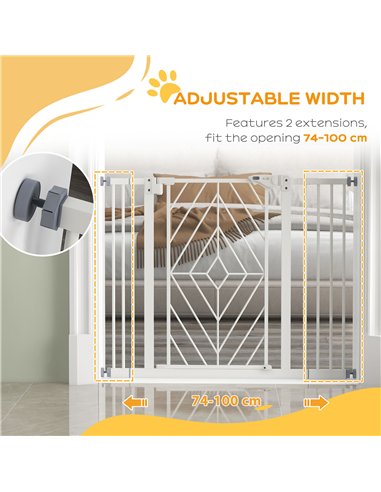 PawHut Pressure Fit Stair Gate Dog Gate w/ Auto Closing Door, Double Locking, Easy Installation, for 74-100cm Openings - White