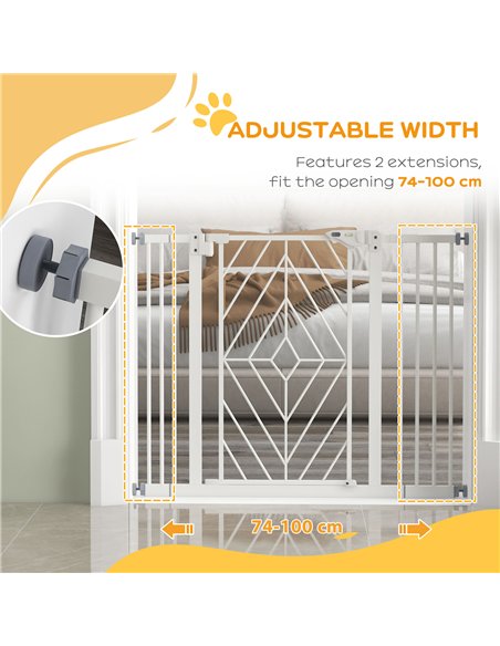 PawHut Pressure Fit Stair Gate Dog Gate w/ Auto Closing Door, Double Locking, Easy Installation, for 74-100cm Openings - White - pic 143693 | FastDaddyshop
