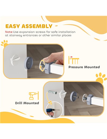 PawHut Pressure Fit Stair Gate Dog Gate w/ Auto Closing Door, Double Locking, Easy Installation, for 74-100cm Openings - White - pic 143695 | FastDaddyshop