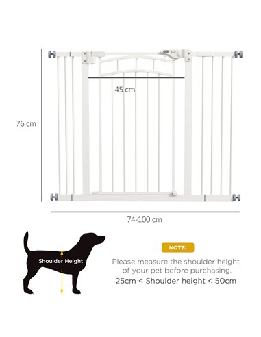 PawHut Pressure Fit Stair Gate, Dog Gate w/ Auto Closing Door for Small, Medium Dog, Easy Installation, for Width 74 to 100cm
