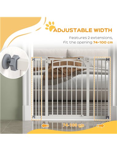 PawHut Pressure Fit Stair Gate, Dog Gate w/ Auto Closing Door for Small, Medium Dog, Easy Installation, for Width 74 to 100cm