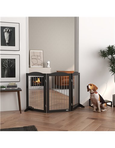 PawHut Foldable Dog Gate, Freestanding Pet Gate, with Two Support Feet, for Staircases, Hallways, Doorways - Black