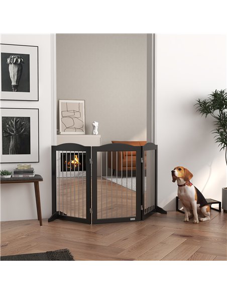 PawHut Foldable Dog Gate, Freestanding Pet Gate, with Two Support Feet, for Staircases, Hallways, Doorways - Black - pic 143706 | FastDaddyshop