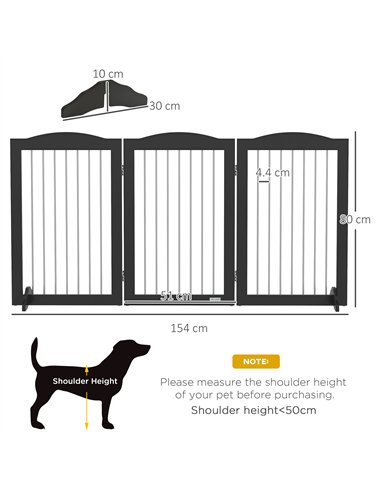 PawHut Foldable Dog Gate, Freestanding Pet Gate, with Two Support Feet, for Staircases, Hallways, Doorways - Black