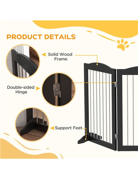 PawHut Foldable Dog Gate, Freestanding Pet Gate, with Two Support Feet, for Staircases, Hallways, Doorways - Black - pic 143710 | FastDaddyshop