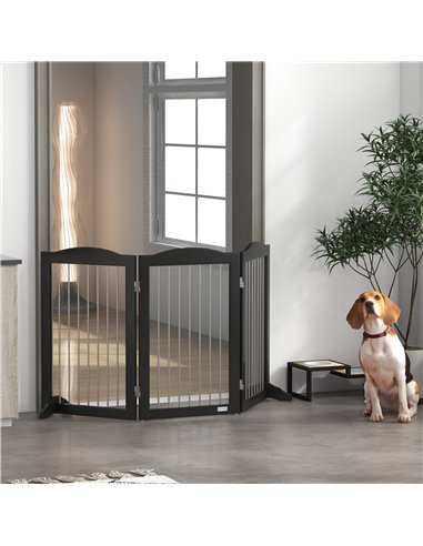 PawHut Foldable Dog Gate, Freestanding Pet Gate, with Two Support Feet, for Staircases, Hallways, Doorways - Black