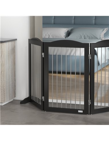 PawHut Foldable Dog Gate, Freestanding Pet Gate, with Two Support Feet, for Staircases, Hallways, Doorways - Black