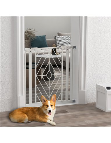 PawHut Pressure Fit Stair Gate, Dog Gate, with Auto Closing Door, Double Locking, Easy Installation, Openings 74-80cm - White