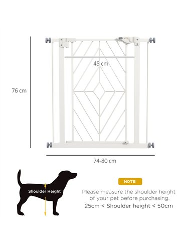 PawHut Pressure Fit Stair Gate, Dog Gate, with Auto Closing Door, Double Locking, Easy Installation, Openings 74-80cm - White