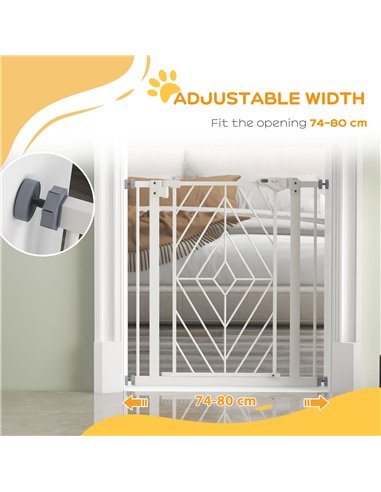 PawHut Pressure Fit Stair Gate, Dog Gate, with Auto Closing Door, Double Locking, Easy Installation, Openings 74-80cm - White