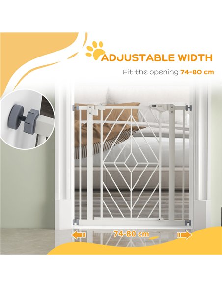 PawHut Pressure Fit Stair Gate, Dog Gate, with Auto Closing Door, Double Locking, Easy Installation, Openings 74-80cm - White - pic 143720 | FastDaddyshop
