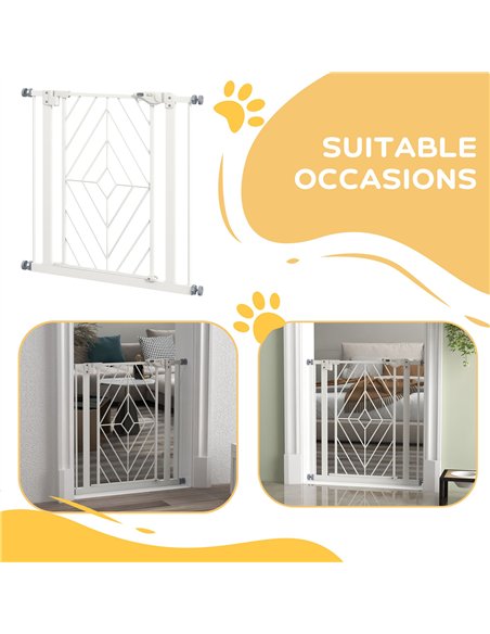 PawHut Pressure Fit Stair Gate, Dog Gate, with Auto Closing Door, Double Locking, Easy Installation, Openings 74-80cm - White - pic 143721 | FastDaddyshop