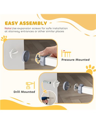 PawHut Pressure Fit Stair Gate, Dog Gate, with Auto Closing Door, Double Locking, Easy Installation, Openings 74-80cm - White