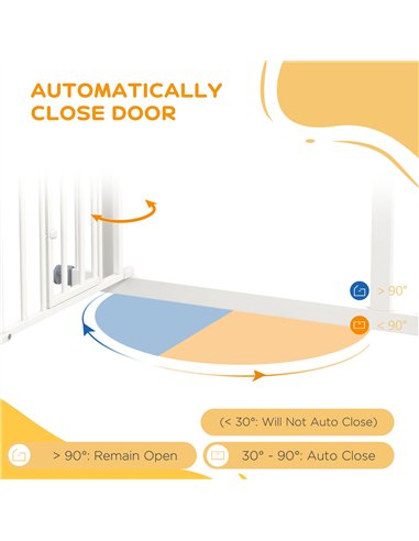 PawHut Pressure Fit Stair Gate, Dog Gate w/ Small Cat Door, Auto Closing System, Double Locking Openings, 74-80cm - White
