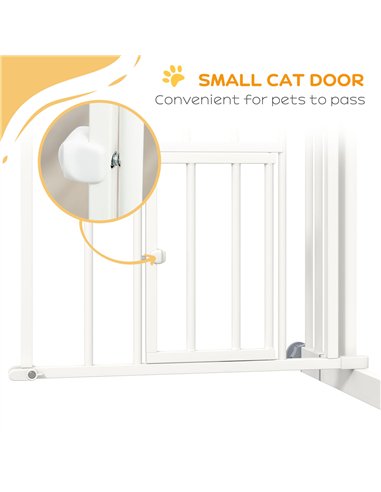 PawHut Pressure Fit Stair Gate, Dog Gate w/ Small Cat Door, Auto Closing System, Double Locking Openings, 74-80cm - White