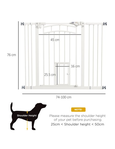 PawHut Pressure Fit Stair Dog Gate w/ Small Cat Door, Automatic Closing Door, Double Locking, for 74-100cm Openings - White - pic 143734 | FastDaddyshop