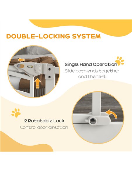 PawHut Pressure Fit Stair Dog Gate w/ Small Cat Door, Automatic Closing Door, Double Locking, for 74-100cm Openings - White - pic 143736 | FastDaddyshop
