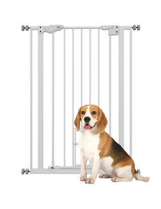 PawHut Extra Tall Pet Gate, Indoor Dog Safety Gate, with Cat Flap, Auto Close, 74-80cm Wide - White