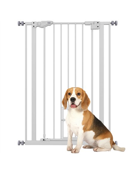 PawHut Extra Tall Pet Gate, Indoor Dog Safety Gate, with Cat Flap, Auto Close, 74-80cm Wide - White - pic 143741 | FastDaddyshop