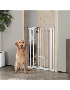 PawHut Extra Tall Pet Gate, Indoor Dog Safety Gate, with Cat Flap, Auto Close, 74-80cm Wide - White 2