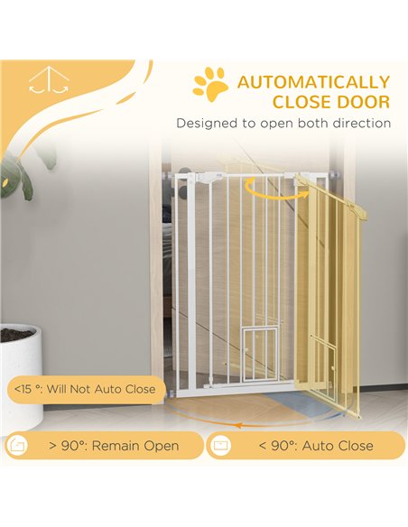 PawHut Extra Tall Pet Gate, Indoor Dog Safety Gate, with Cat Flap, Auto Close, 74-80cm Wide - White - pic 143745 | FastDaddyshop
