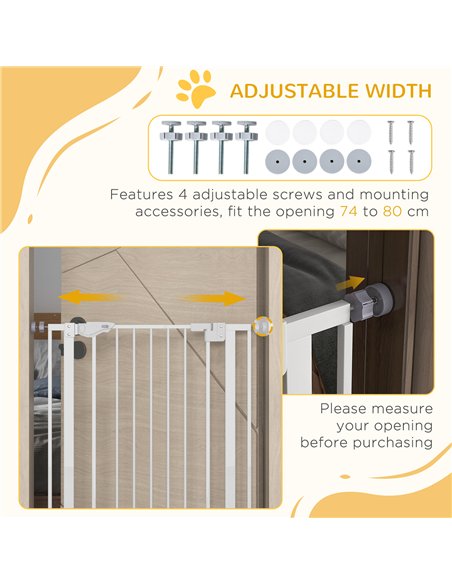PawHut Extra Tall Pet Gate, Indoor Dog Safety Gate, with Cat Flap, Auto Close, 74-80cm Wide - White - pic 143746 | FastDaddyshop