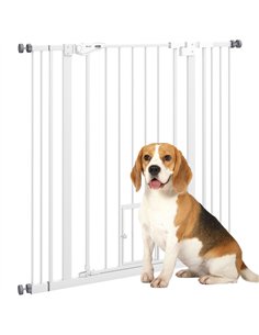 PawHut Extra Tall Pet Gate, Indoor Dog Safety Gate, with Cat Flap, Auto Close, 74-101cm Wide - White
