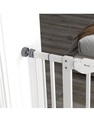 PawHut Extra Tall Pet Gate, Indoor Dog Safety Gate, with Cat Flap, Auto Close, 74-101cm Wide - White