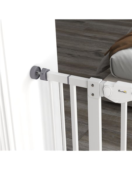 PawHut Extra Tall Pet Gate, Indoor Dog Safety Gate, with Cat Flap, Auto Close, 74-101cm Wide - White - pic 143758 | FastDaddyshop