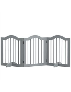 PawHut 3 Panels Dog Gate w/ Support Feet Fence Safety Barrier Freestanding Wood Light Grey
