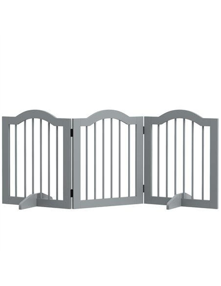 PawHut 3 Panels Dog Gate w/ Support Feet Fence Safety Barrier Freestanding Wood Light Grey - pic 143759 | FastDaddyshop