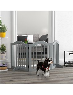 PawHut 3 Panels Dog Gate w/ Support Feet Fence Safety Barrier Freestanding Wood Light Grey 2