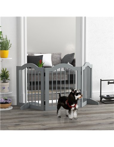 PawHut 3 Panels Dog Gate w/ Support Feet Fence Safety Barrier Freestanding Wood Light Grey