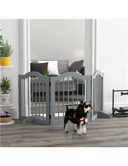 PawHut 3 Panels Dog Gate w/ Support Feet Fence Safety Barrier Freestanding Wood Light Grey - pic 143760 | FastDaddyshop