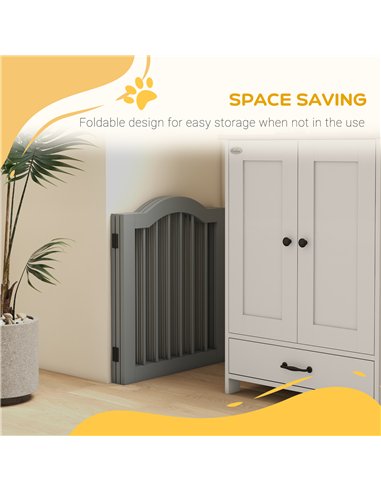 PawHut 3 Panels Dog Gate w/ Support Feet Fence Safety Barrier Freestanding Wood Light Grey